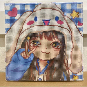 Girl wearing Cinnamoroll hat diamond art kit